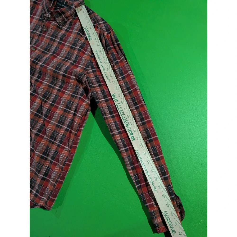 Banana Republic Shirt Mens Large Red Plaid Slim Fit Untucked Organic Button Down
